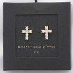 CZ Cross 14K Gold Dipped Stud Earring: White gold