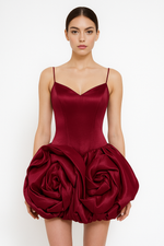 Burgundy Rosette Mini Dress