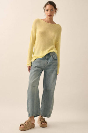 Lightweight Knit Loose-Fit Boatneck Sweater: Soft Lemon