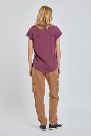 Merlot Basic Garment Washed V-Neck Tee