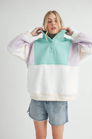Glo Colorblock Pullover: Lilac Seafoam