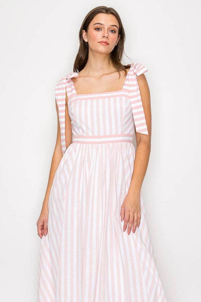 Dreamy Pink Stripe Maxi Dress with Shoulder Tie