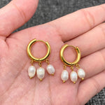 Triple Pearl Charm Huggie Earrings