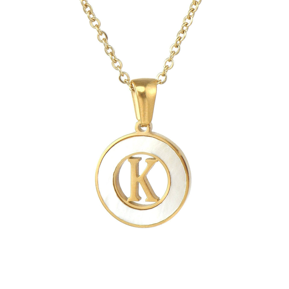 Circular Hollow Shell Initial Pendant Necklace