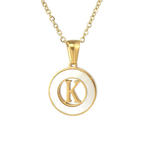 Circular Hollow Shell Initial Pendant Necklace
