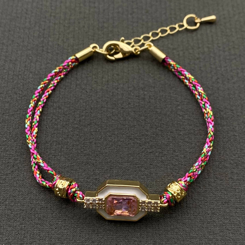Boho zircon & Rhinestone Enamel Charm Rope Bracelet