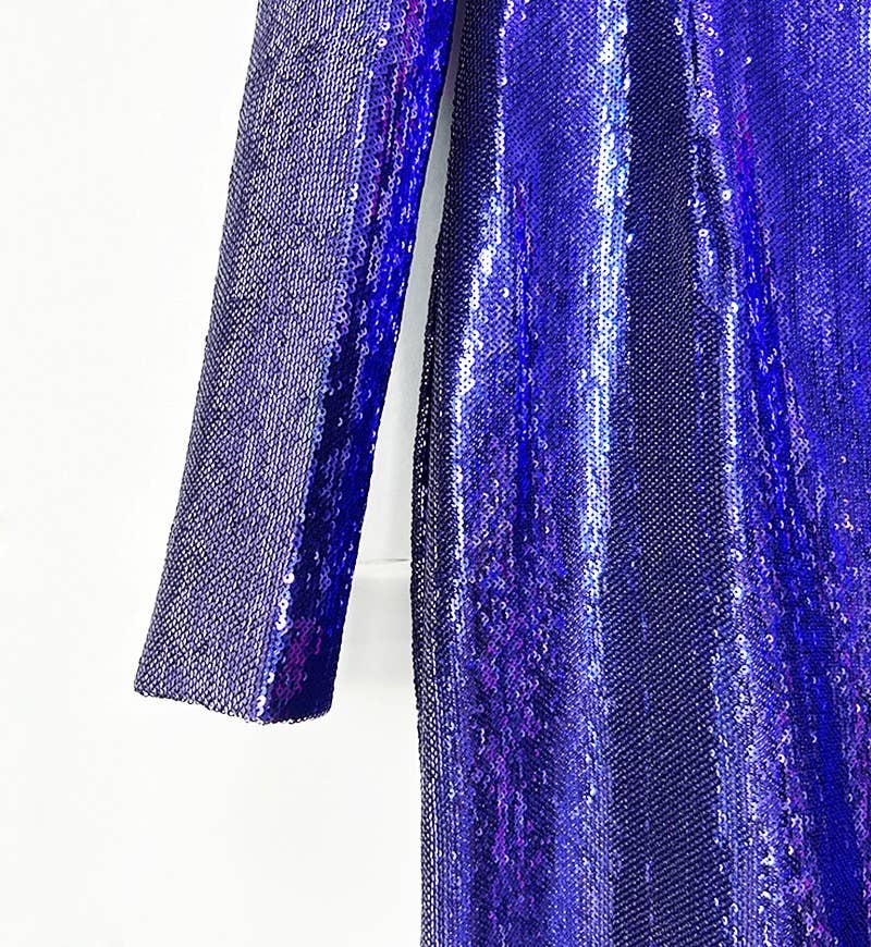 Deep Amethyst Handmade Sequin Mermaid Evening Gown with Front Slit