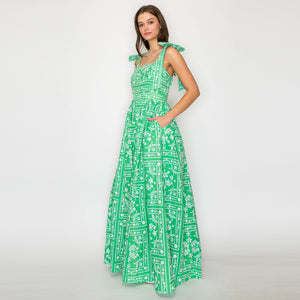 Green & White Bandana Print Maxi Dress