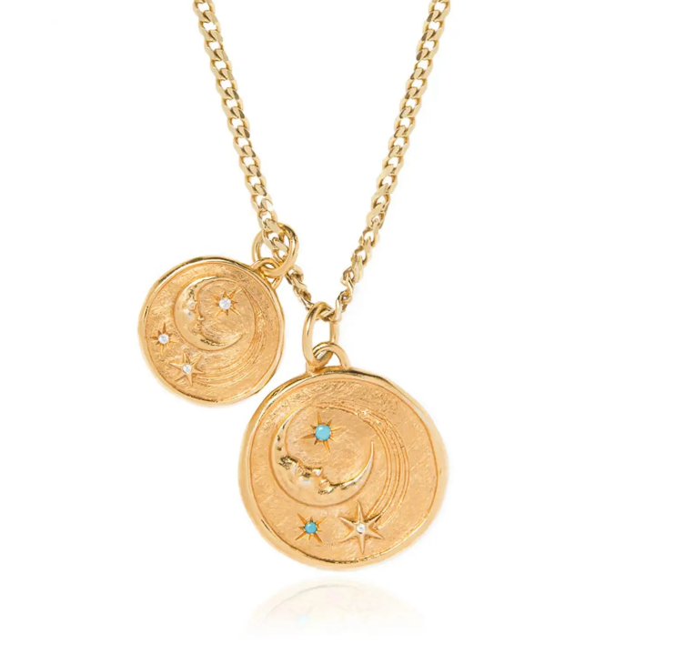 HoopLa -  Athena Luna Coin Charm Necklace, Stainless Steel- 14K gold: Necklace