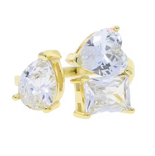 HoopLa Style - Lilly Collection- Beyond Finger ring- Open band-CZ Multi: Pink / Two stone