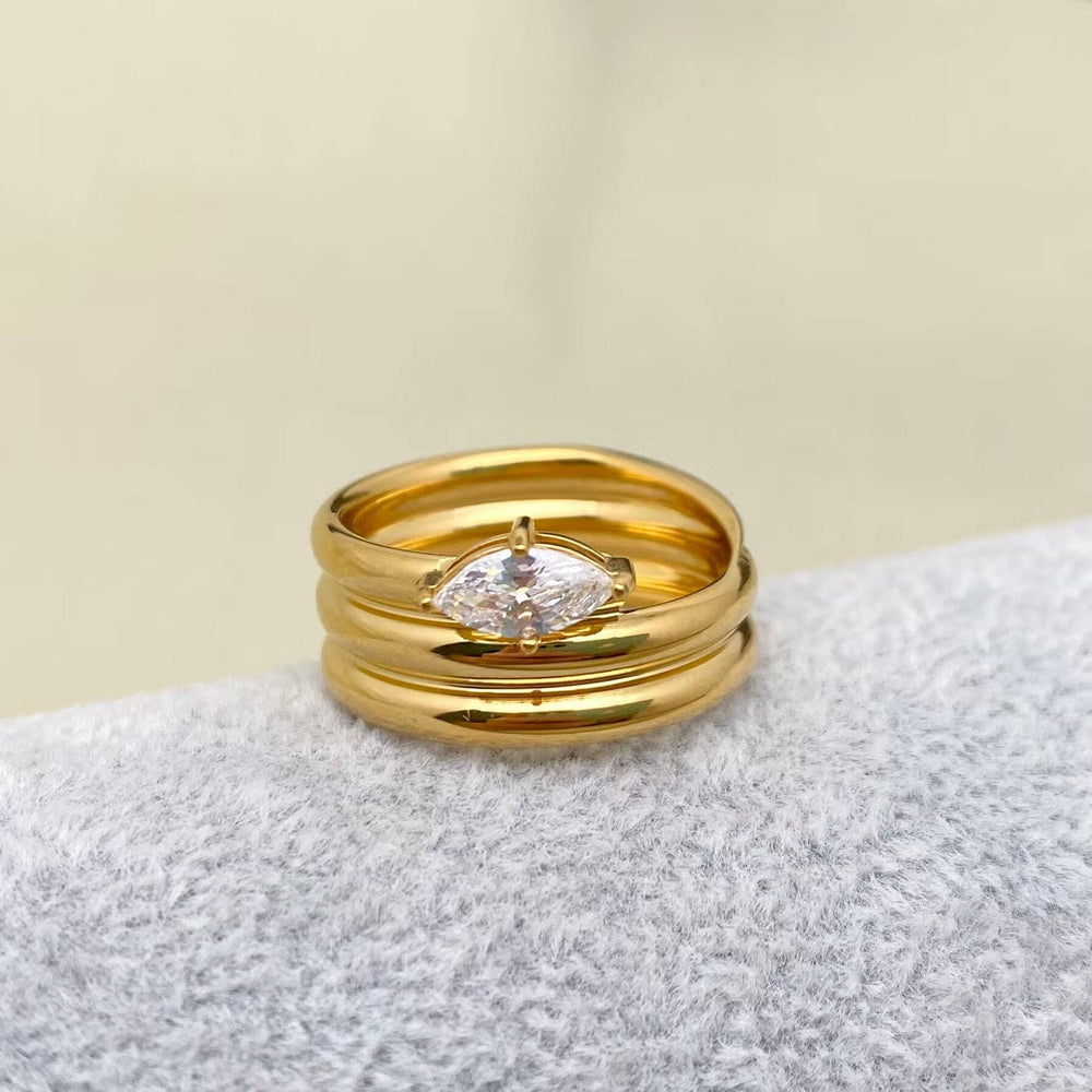 Horse Eye Shape CZ 18K Gold Plated Ring