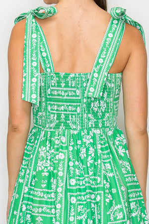 Green & White Bandana Print Maxi Dress