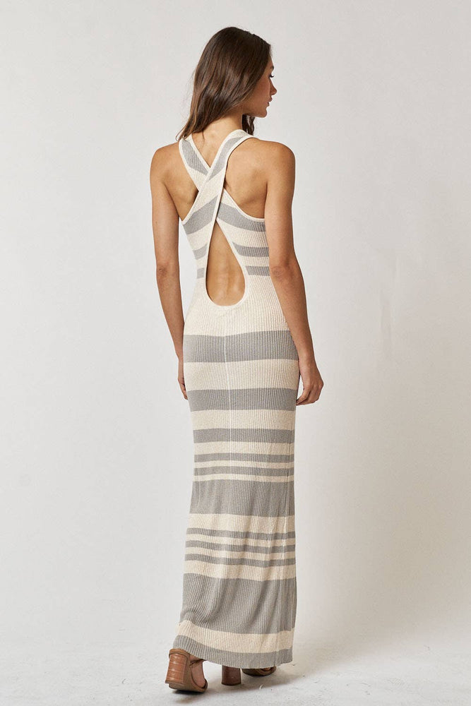 Ribbed Striped Sweater Maxi Dress