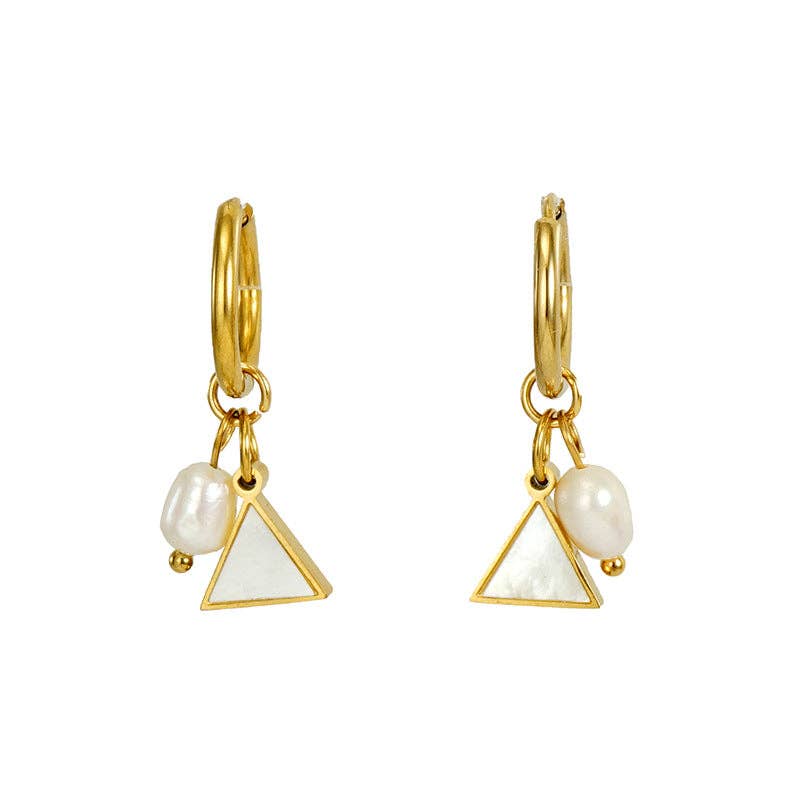 18K Gold-plated Stainless Steel Earrings Pearl Shell Pendant: Clover