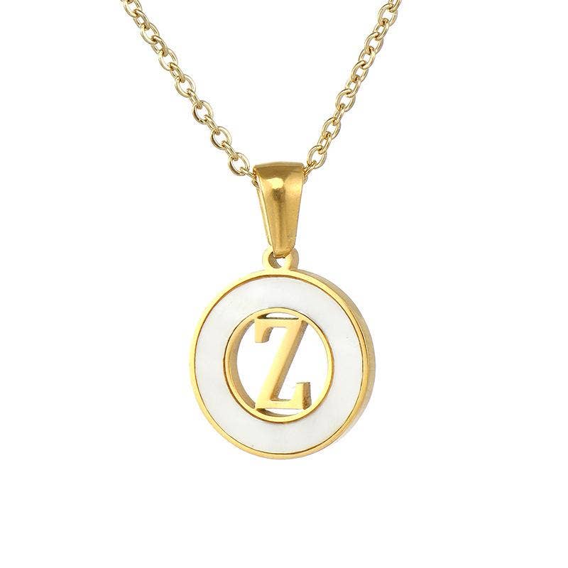 Circular Hollow Shell Initial Pendant Necklace