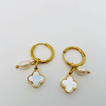 18K Gold-plated Stainless Steel Earrings Pearl Shell Pendant: Clover