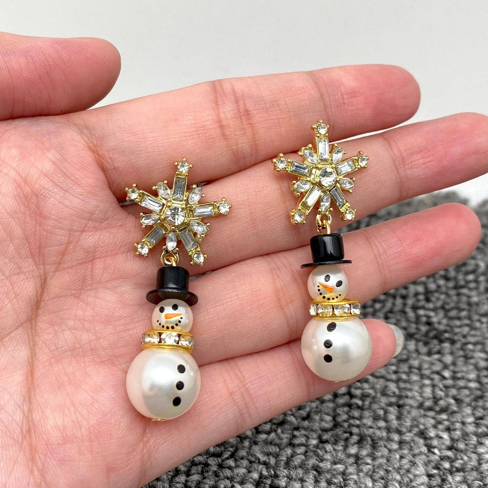Sparkling Snowman Snowflake Post Earrings