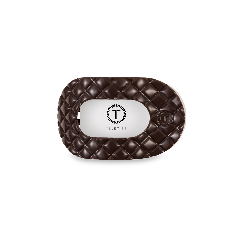 TELETIES - Flat Round Hair Clip | Small | Truly Taupe Quilted