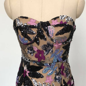 Elegant Floral Sequin Embroidered Mesh Tube Top Dress
