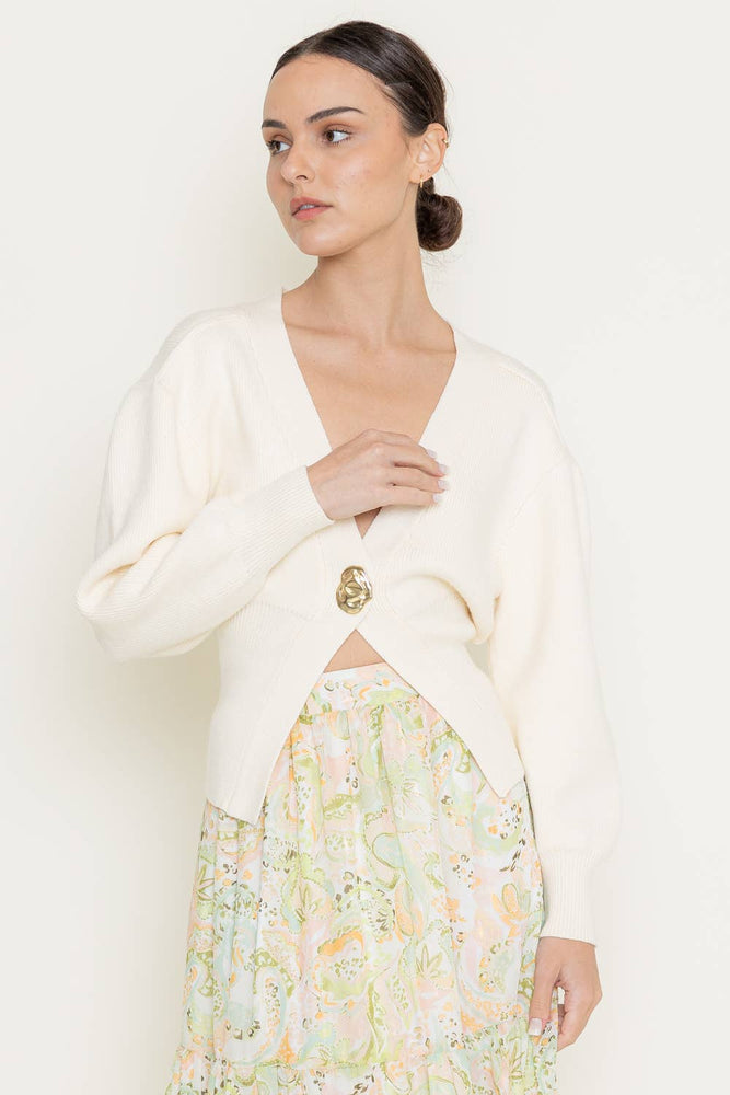 Cream Modern Abstract Button Sweater
