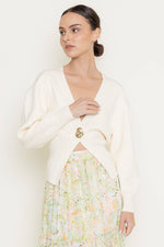 Cream Modern Abstract Button Sweater