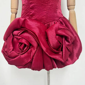 Burgundy Rosette Mini Dress