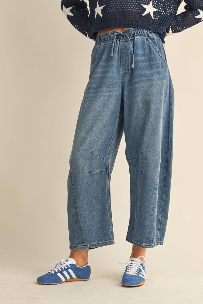 Drawstring Elastic Waist Relaxed Jean