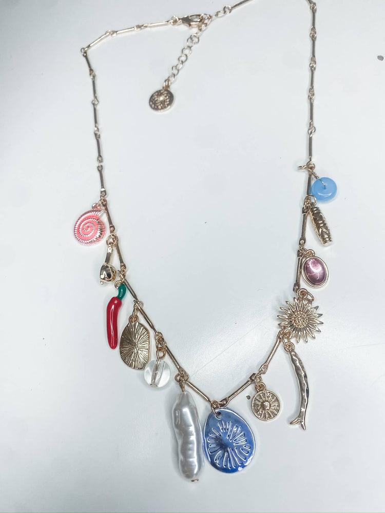 HoopLa - Sea & Sun Charm Necklace- Collection-Hand Made Chain, Charms: Blue