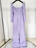 Square Neck Lilac Gown with Hand-Beaded Diamonds