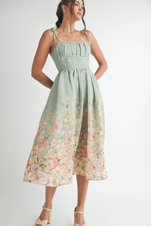 Sage Floral Print Midi Dress
