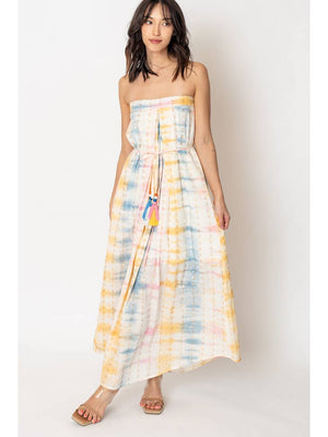 Rainbow Lurex Tie-Dye Tube Maxi Dress