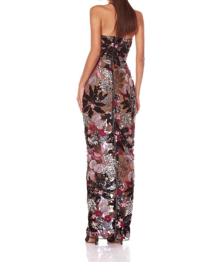 Elegant Floral Sequin Embroidered Mesh Tube Top Dress