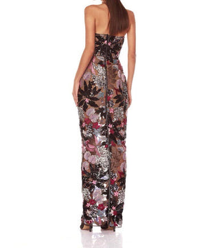 Elegant Floral Sequin Embroidered Mesh Tube Top Dress