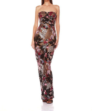 Elegant Floral Sequin Embroidered Mesh Tube Top Dress