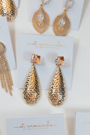 St Armands Designs of Sarasota - Rosé Bubbles Hammered Rose Gold Statement Earrings