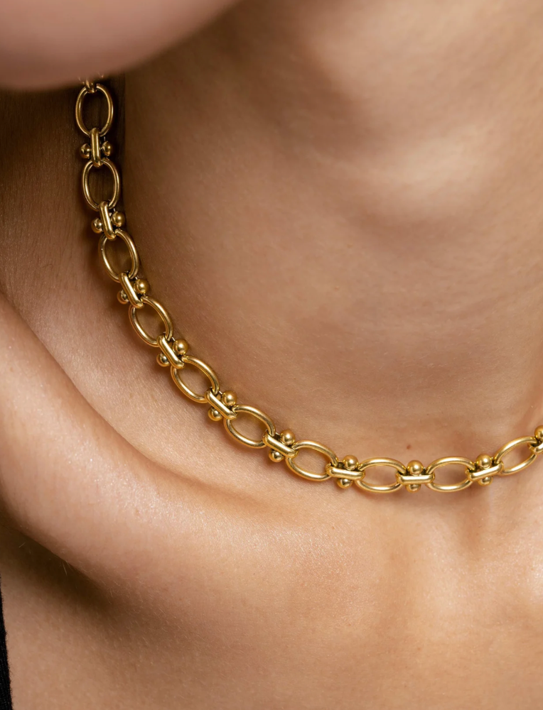 HoopLa - Rio Knuckle Link Steel Necklace 14K Gold Waterproof: Yellow Gold