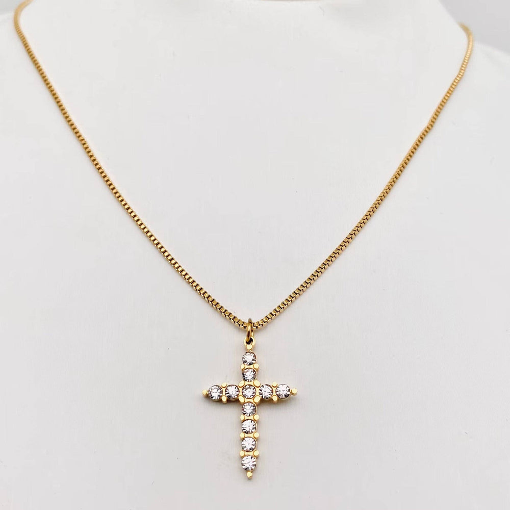 Inlaid Zircon Cross Pendant Necklace