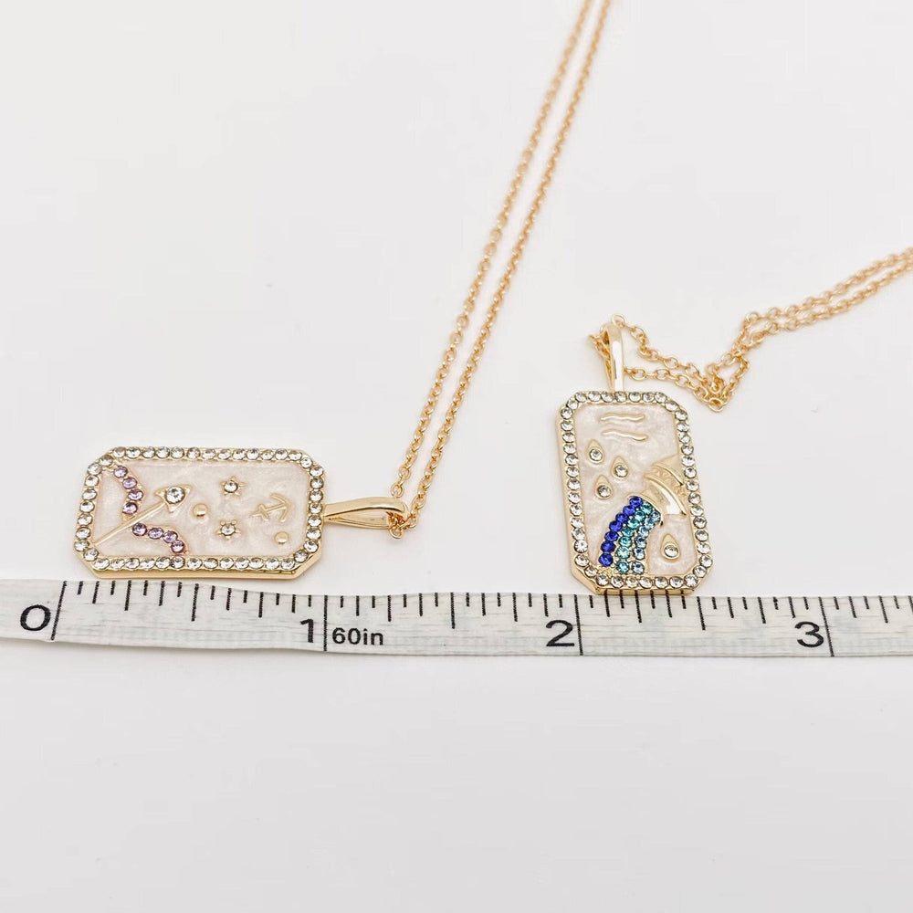 Enamel 12 Constellation Inlaid Cubic Zirconia Necklace: Aquarius