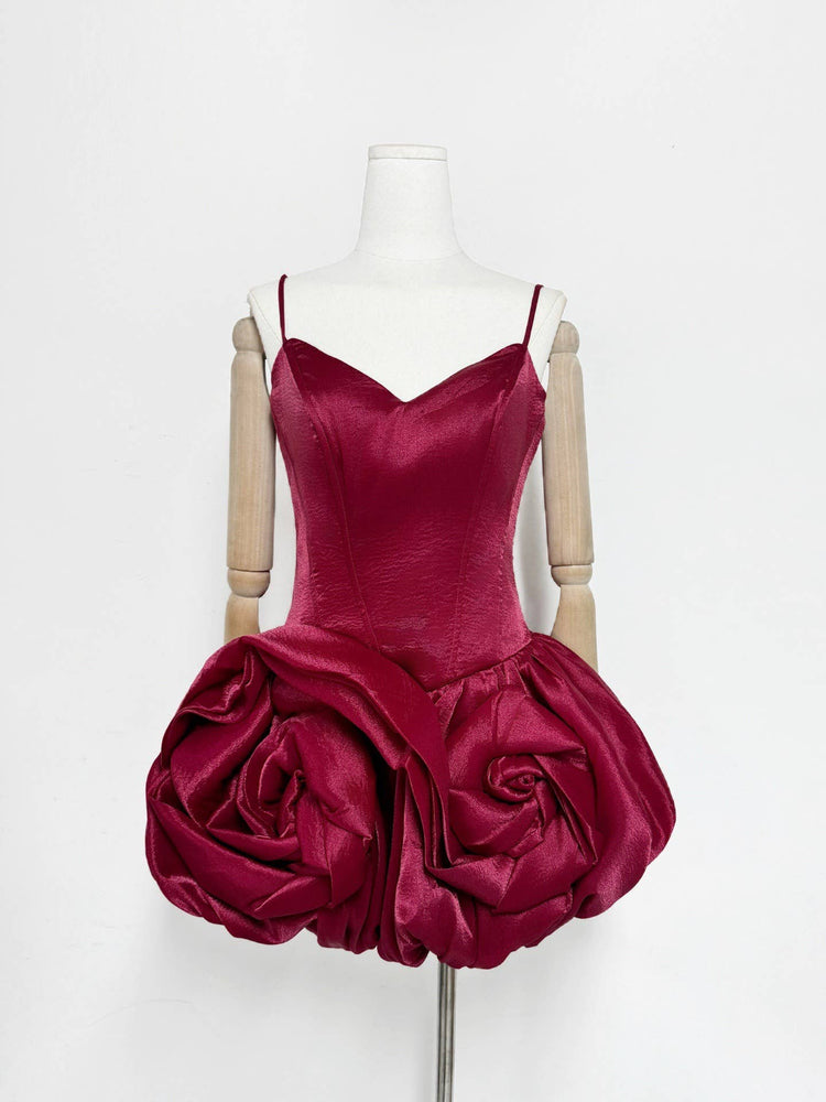 Burgundy Rosette Mini Dress