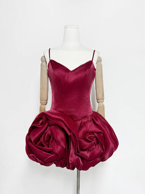 Burgundy Rosette Mini Dress
