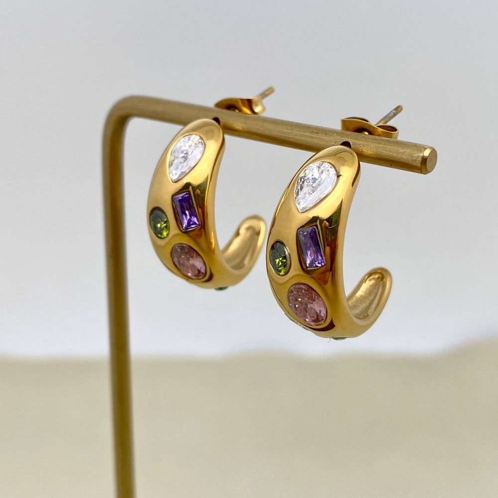 Inlaid Colored CZ 18K Gold Plated