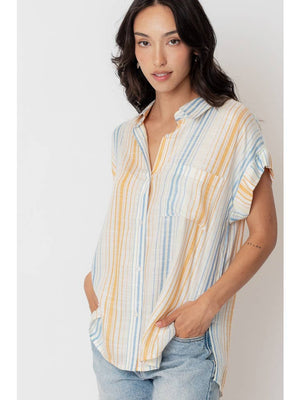 Striped Lurex Button Down Shirt