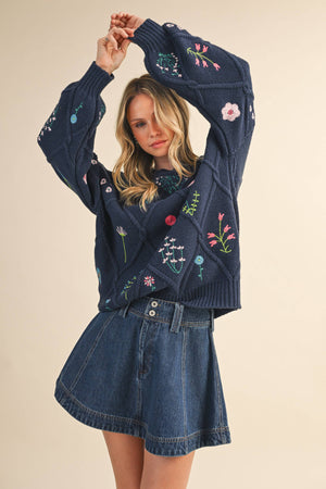 Wildflower Navy Sweater