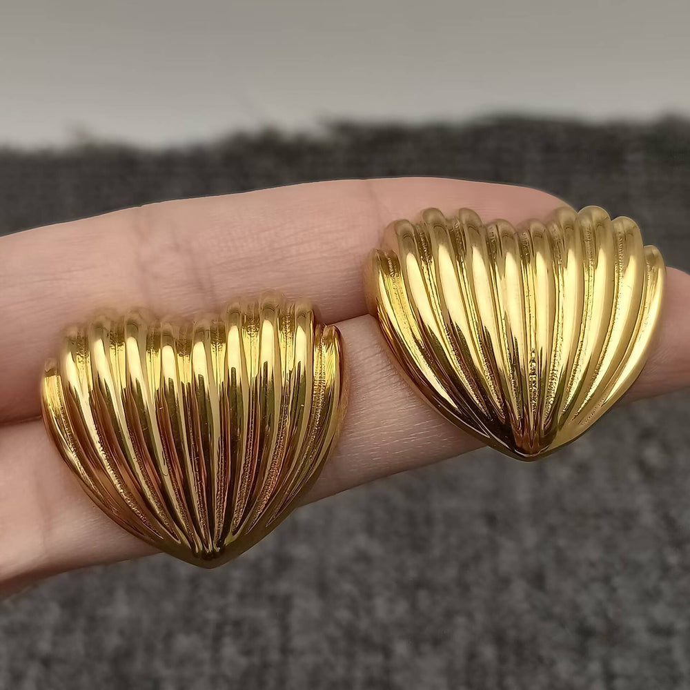 Striped Heart Shape 18K Gold Plated SS Post Earrings
