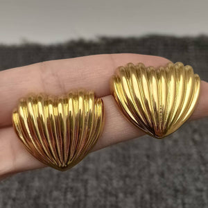 Striped Heart Shape 18K Gold Plated SS Post Earrings