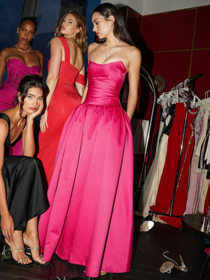 Walterina Fuchsia Satin Strapless Drop Waist Corset Gown