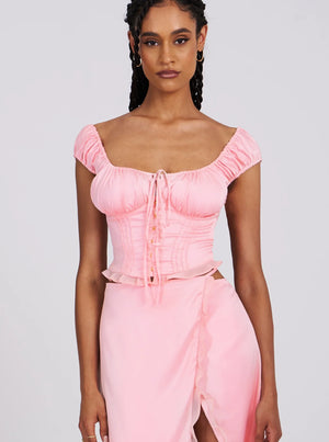 Scarlett Salmon Pink Satin Bustier Crop Top