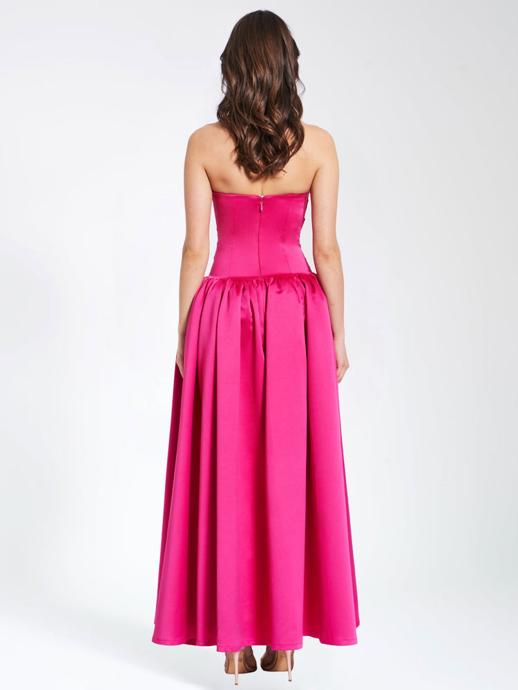 Walterina Fuchsia Satin Strapless Drop Waist Corset Gown