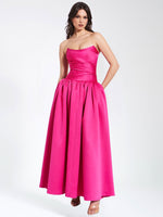 Walterina Fuchsia Satin Strapless Drop Waist Corset Gown