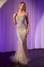 Silver Beaded Evening Gown